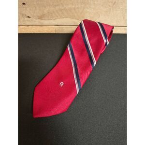 VTG Etienne Aigner Tie Maroon w/ Blue, White, Gray Stripes 55"x2.75"